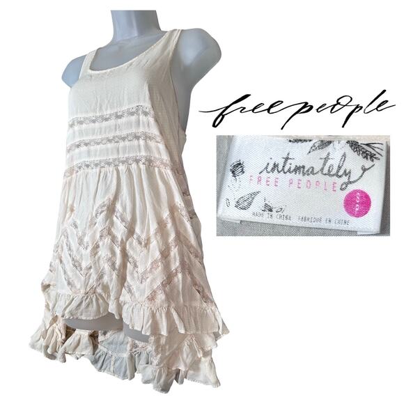 Free People Sun Dress Coquette Babydoll Slip Small Lace Cream Cottagecore Femm - Picture 1 of 9